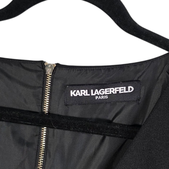 Karl Lagerfeld Black and White A-Line V Neck Mini Dress Size 10 - Picture 3 of 9